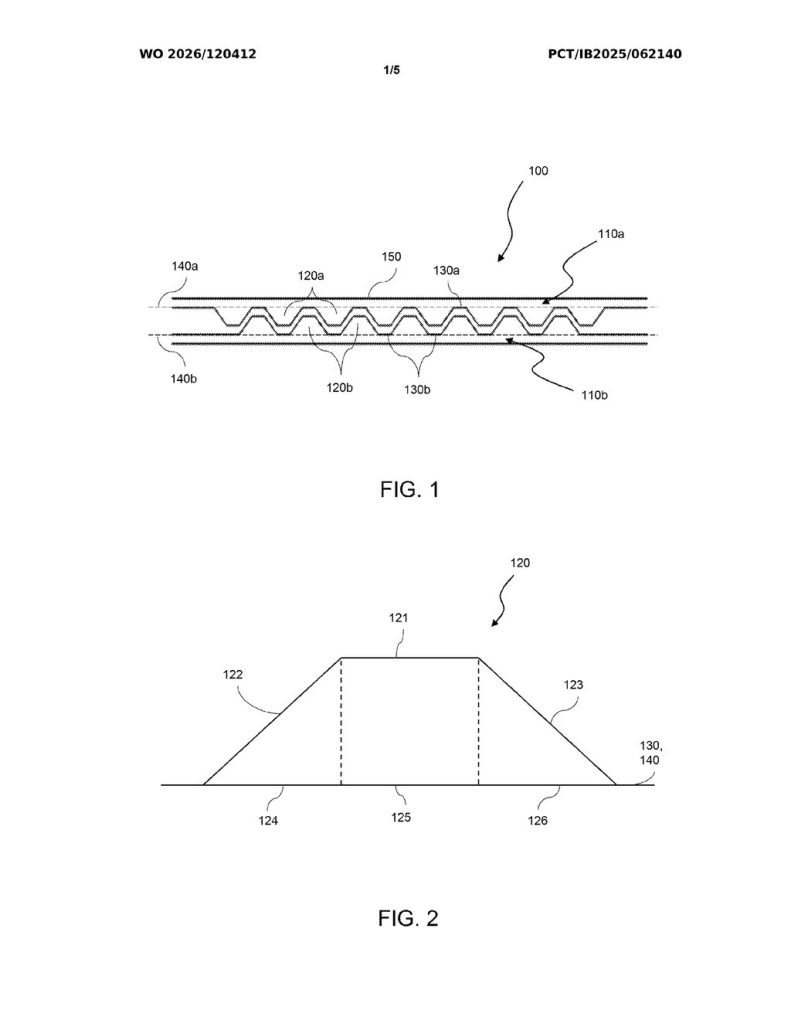 DS Smith patent drawings showing the cross-section and raised paper structure of an interlocking cushioned mailer.