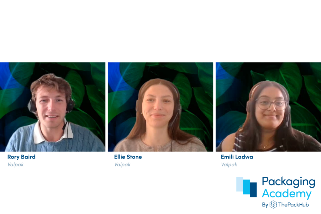 Three Valpak PPWR speakers wearing headsets, with ThePackHub Packaging Academy logo.