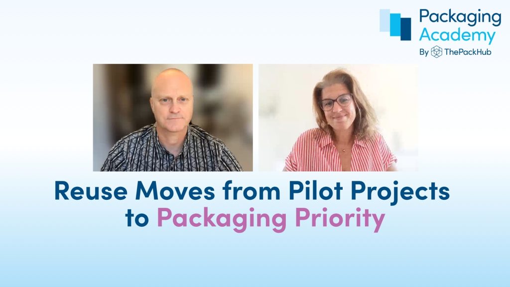 ThePackHub Packaging Academy trainers Wayne Barron and Katie Roselaar promoting reusable packaging systems training.