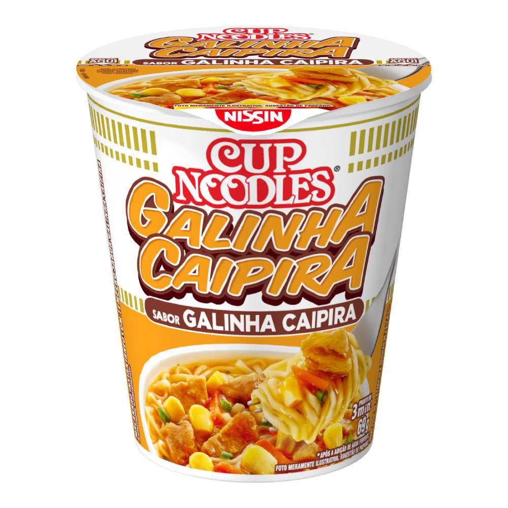 Cup Noodles Galinha Caipira cup beside ThePackHub Innovation Zone article about reverse logistics for used cups.